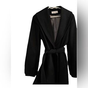 Calvin Klein Lined Black Wool Wrap Coat. PXS